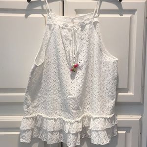 White eyelet sleeveless summer top!